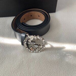 Gucci  Calfskin Crystal Interlocking G Belt
